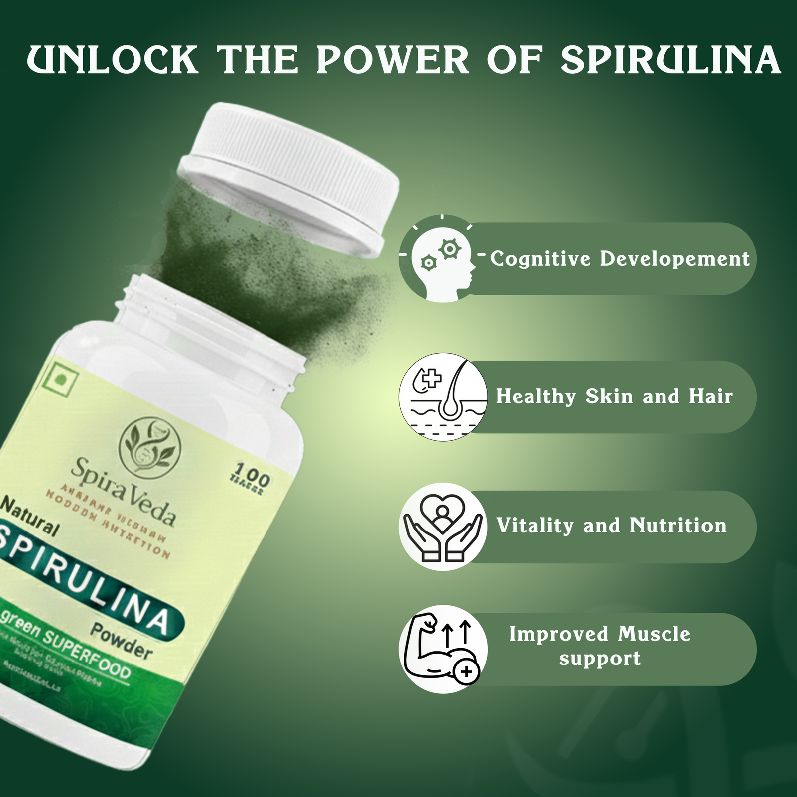 spirulina green tablets – twin pack SpiraVeda Spirulina Food Booster Powder - Image 3