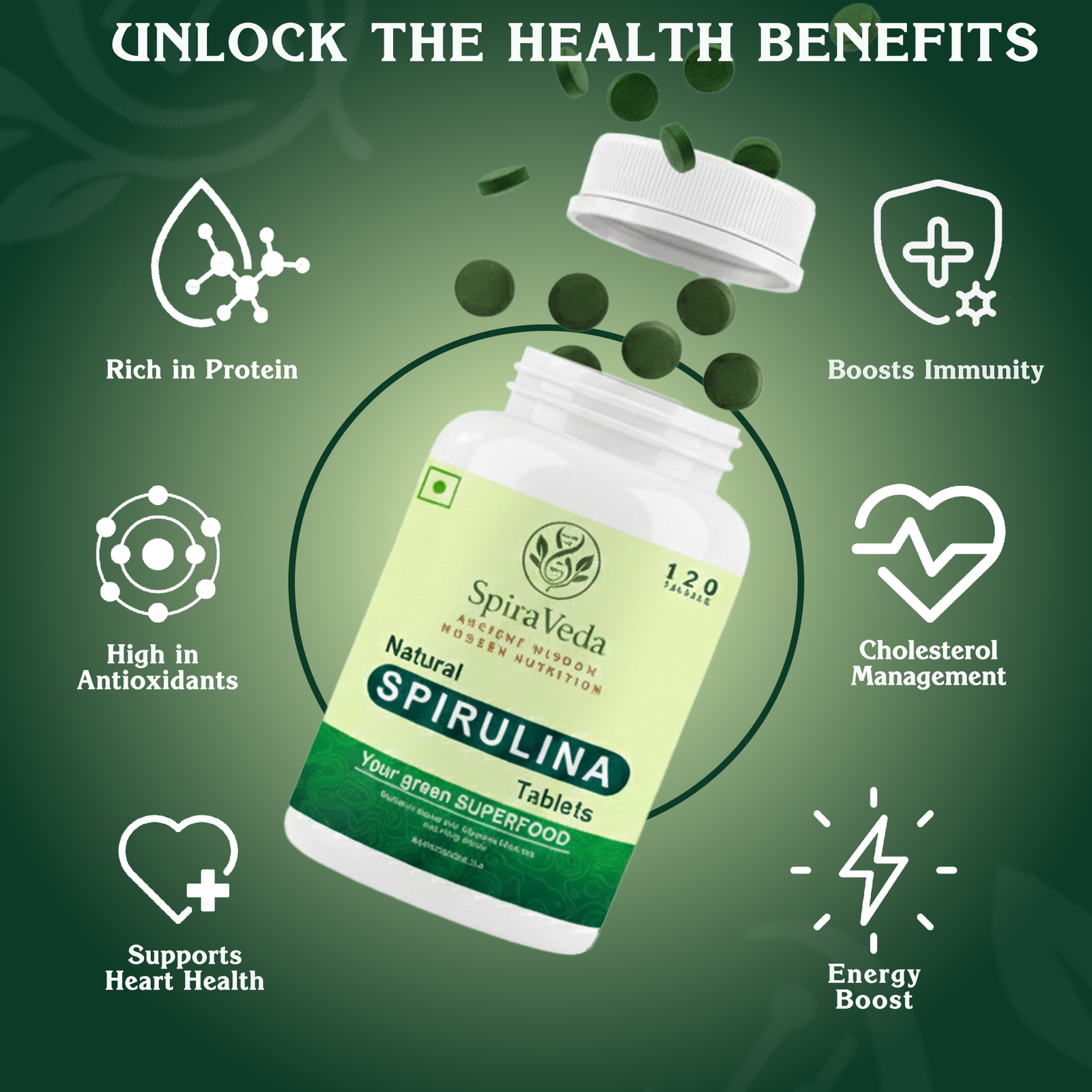 spirulina green tablets – twin pack SpiraVeda Spirulina Green Tablets - Image 2