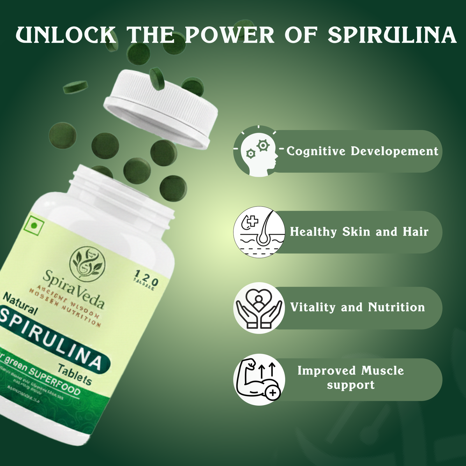 spirulina green tablets – twin pack SpiraVeda Spirulina Green Tablets - Image 3